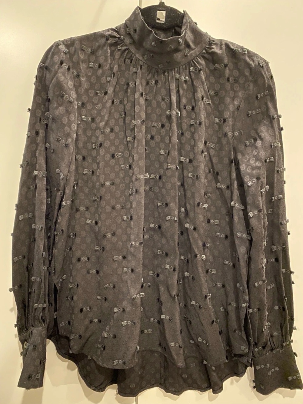 NWT Rachel Comey 2 Black Rite High Neck Fringe Crepe Textured Top Blouse Org$395